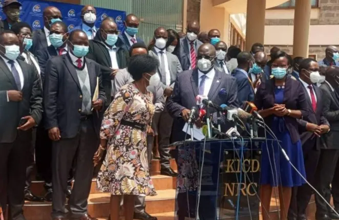 Education Cabinet Secretary Prof George Magoha adressing the media after Monday 14th September Education Stakeholders' Meeting at KICD,