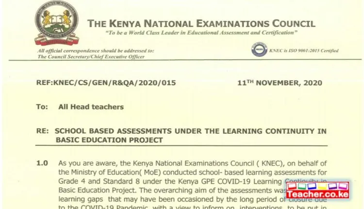 KNEC Circular on Assessment Scores