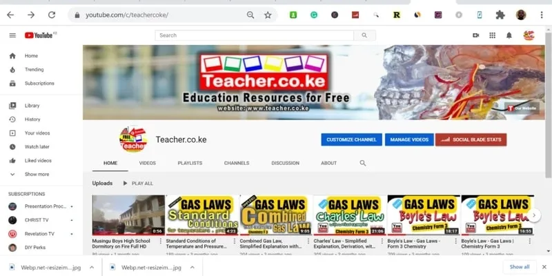 Teacher.co.ke Youtube Channel page.