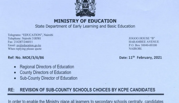Ministry Of Education Orders Fresh Choices For KCPE Candidates By 26th Feb