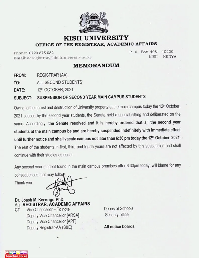 Kisii University Memo
