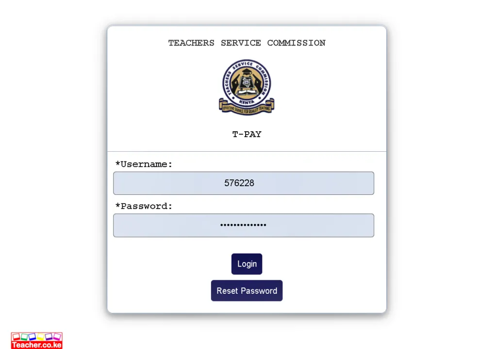 TSC Payslip online login page