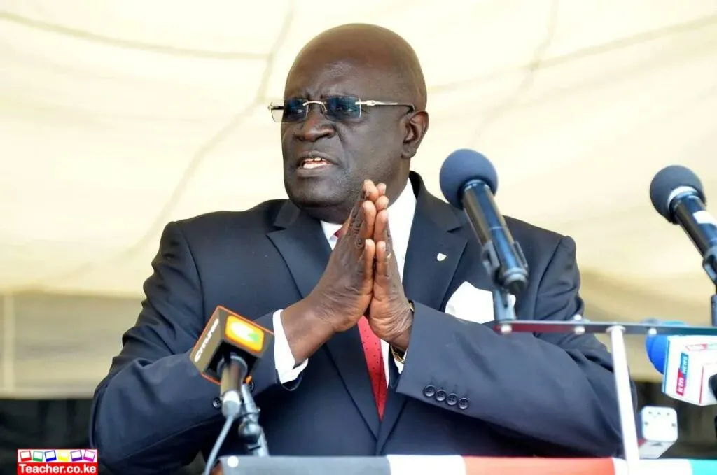 Prof George Magoha releasing the 2021/2022 KCSE examinations results at KNEC headquarters in Nairobi.