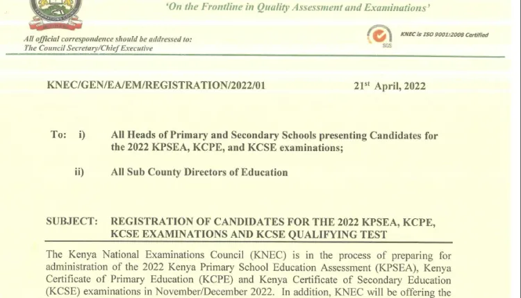 KNEC Circular on Registration of Candidates