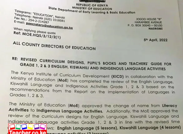 Ministry of Education Circular on Changes in Curriculum Designs in Languages