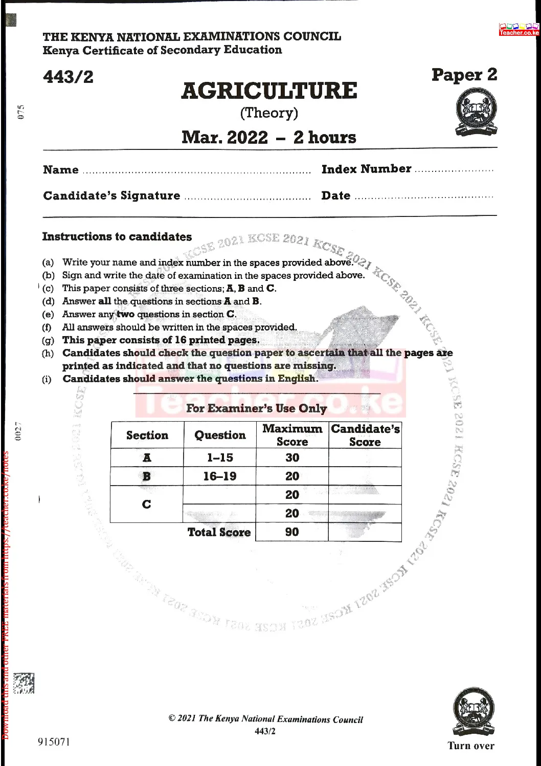 Thum KCSE 2021 Agriculture Paper 2
