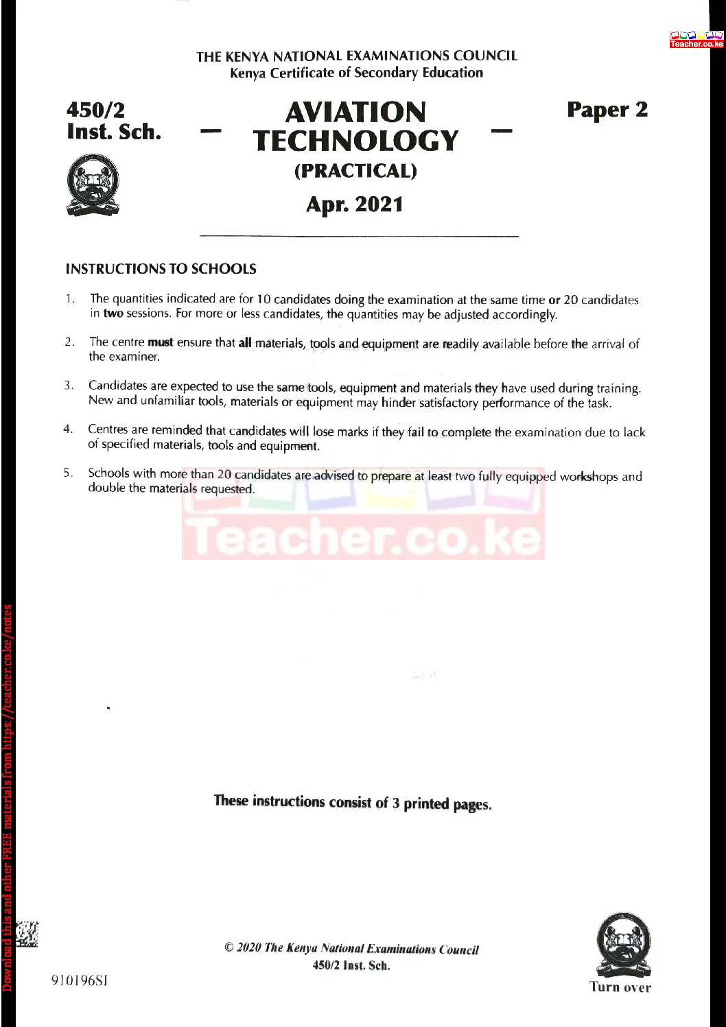 Thum KCSE 2021 Aviation Technology Paper 2 Confidential