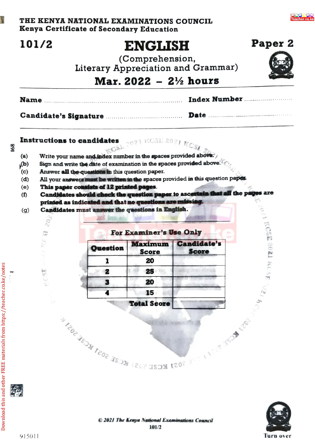 Thum KCSE 2021 English Paper 2