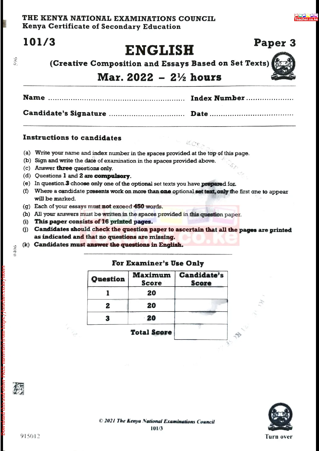 Thum KCSE 2021 English Paper 3