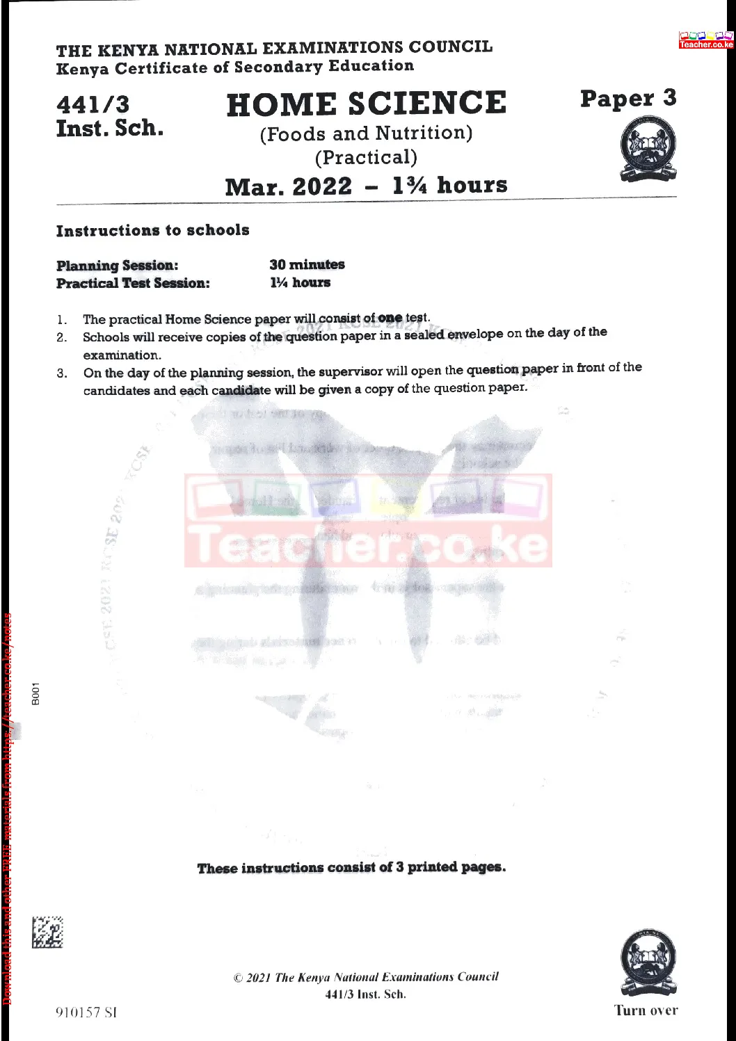 Thum KCSE 2021 Home Science Paper 3 Confidential