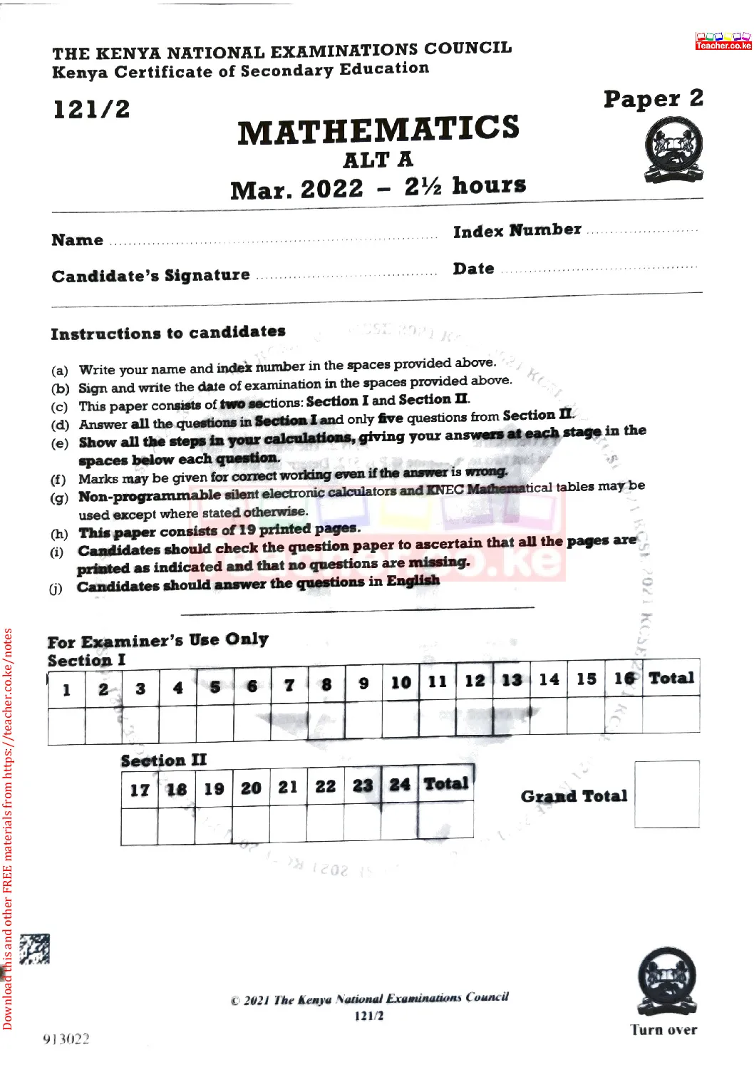 Thum KCSE 2021 Mathematics Paper 2