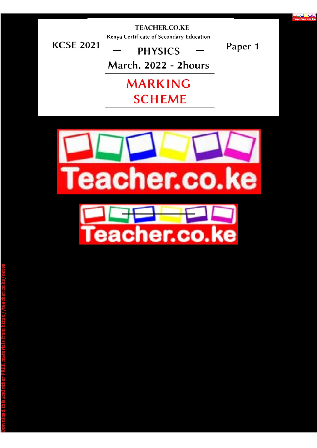 Thum KCSE 2021 Physics Paper 1 Marking Scheme A Teacher Ke