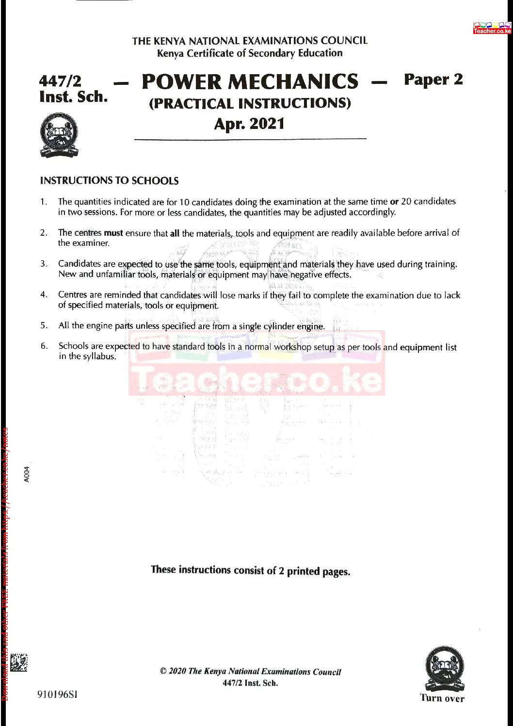 Thum KCSE 2021 Power Mechanics Paper 2 Confidential