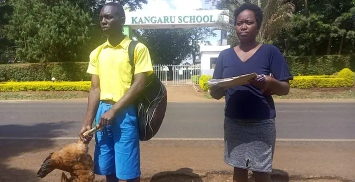 Form One student reports to school with a rooster