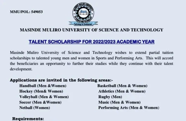MMUST scholarship advert