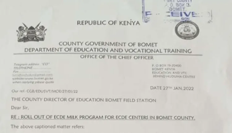 Bomet County is set to roll out Milk program to all ECDE centers in the county