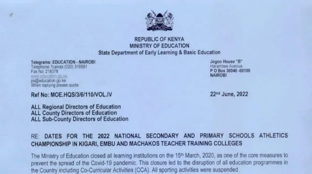Circular on Dates for the 2022 National Secondary and Primary Schools Athletics Championships