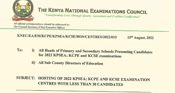 KNEC Issues Circular on Schools with Less Than 30 KPSEA, KCPE And KCSE Candidates