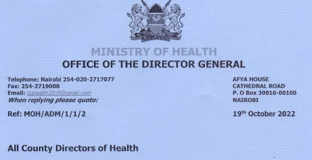 Ministry of Health Circular Warning 6 Counties over Cholera Outbreak