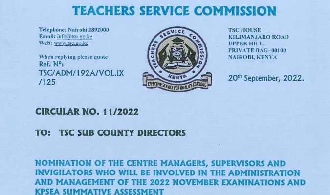 TSC Issues Circular on Nomination of Centre Managers, Supervisors and Invigilators