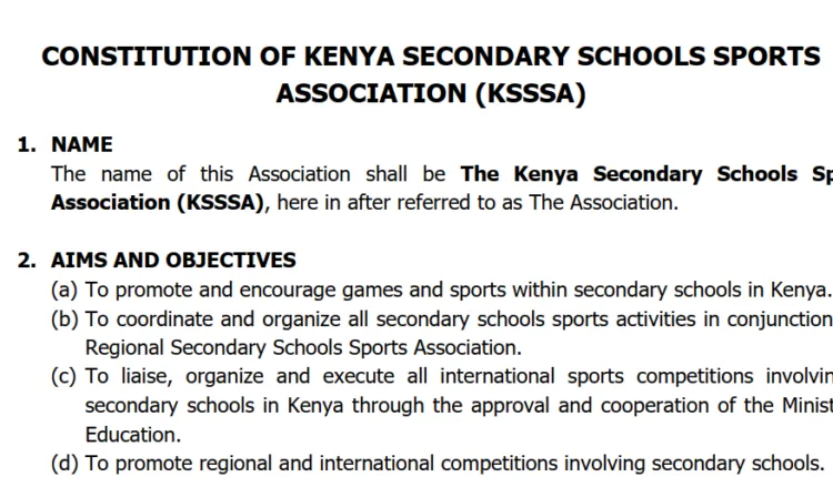 Constitution of Kenya Secondary Schools Sports Association (KSSSA)