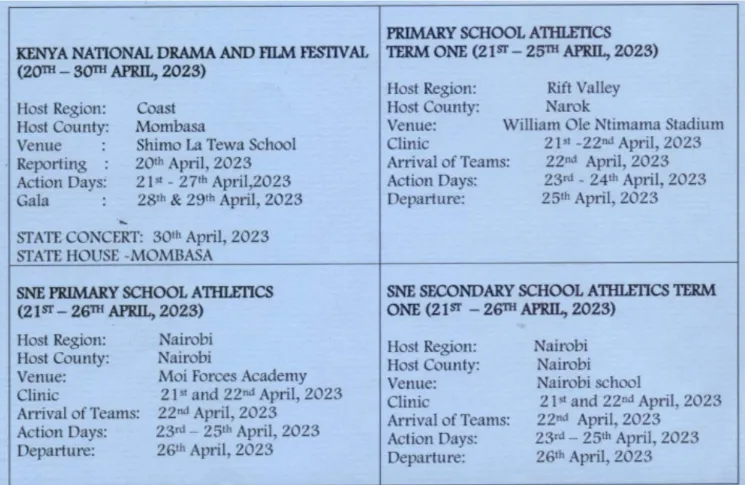 Table 1 Academic Calendar