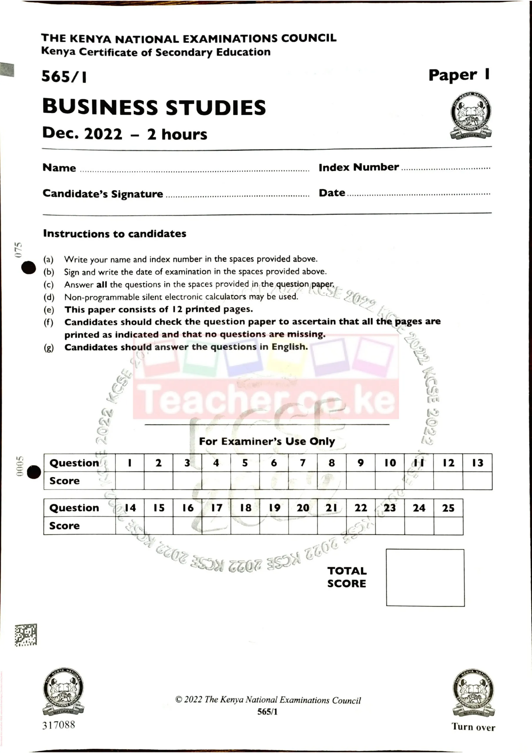 Thum 2022 KCSE Business Studies Paper 1 Teacher Co Ke Scaled