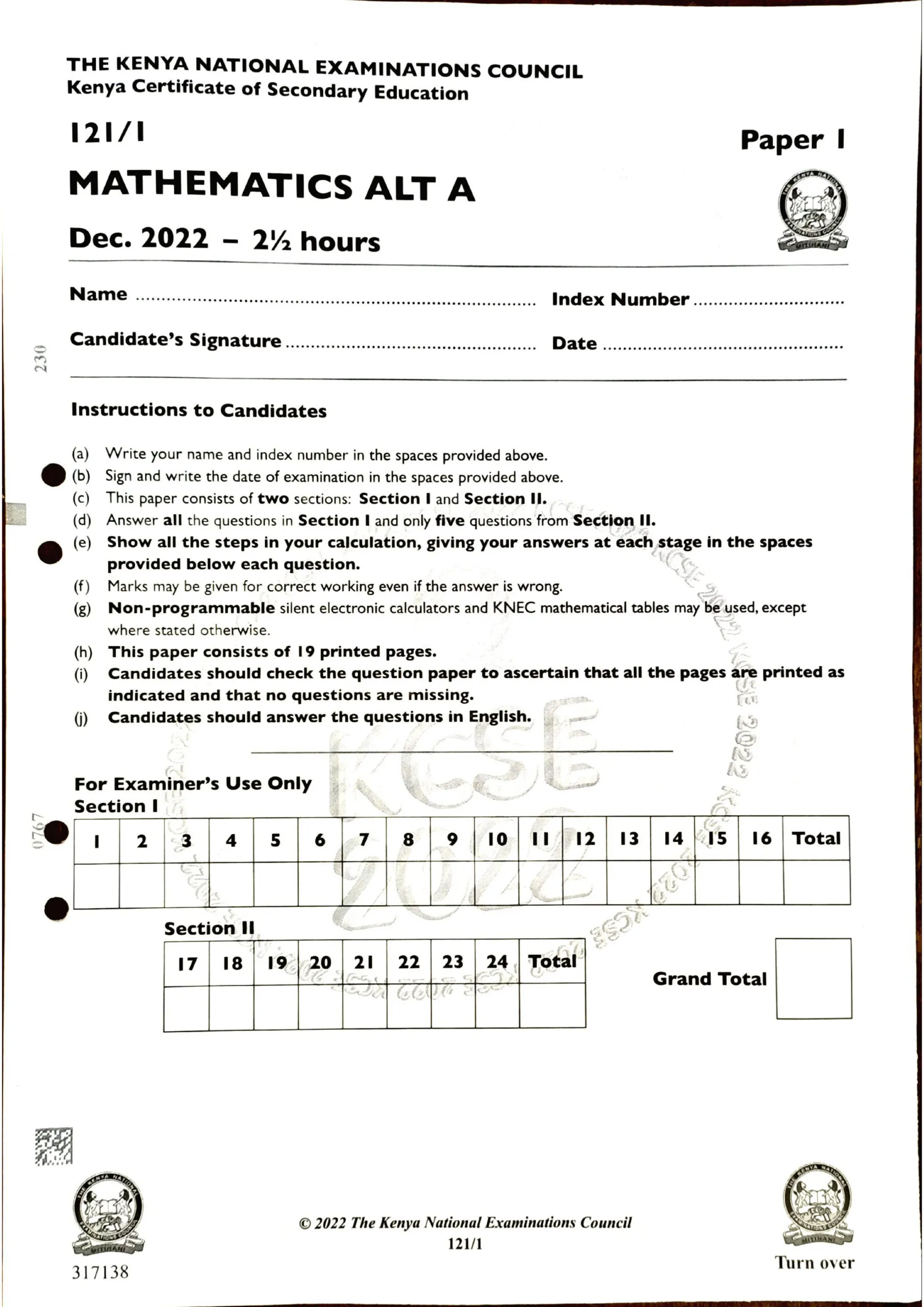 Thum 2022 KCSE Mathematics Paper 1 Teacher Co Ke Scaled