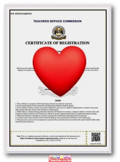 Digital TSC Registration Certificate