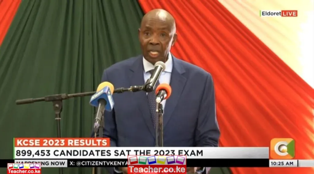 Education CS Ezekiel Machogu releasing 2023 KCSE Results