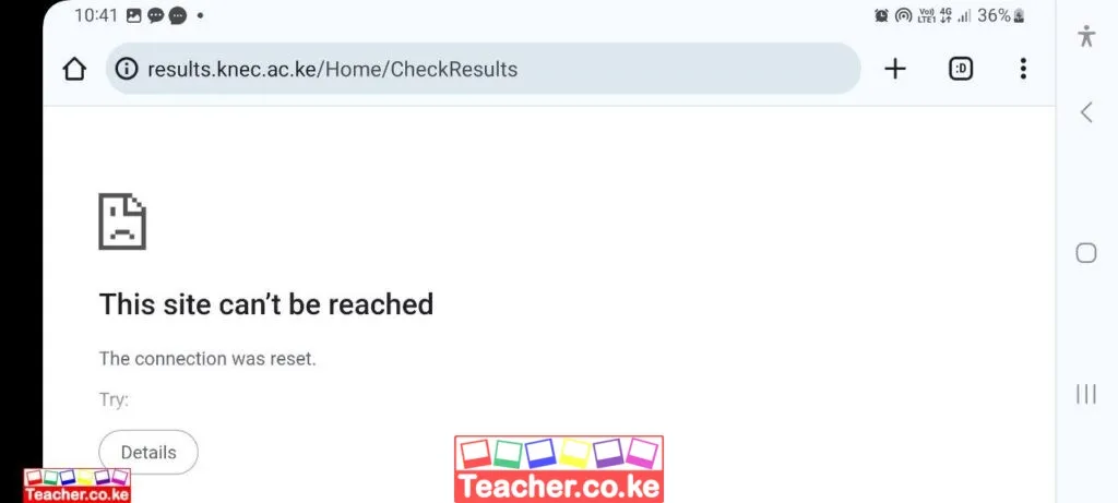 Website error when KNEC Portal is overloaded with traffic when checking KCSE results.