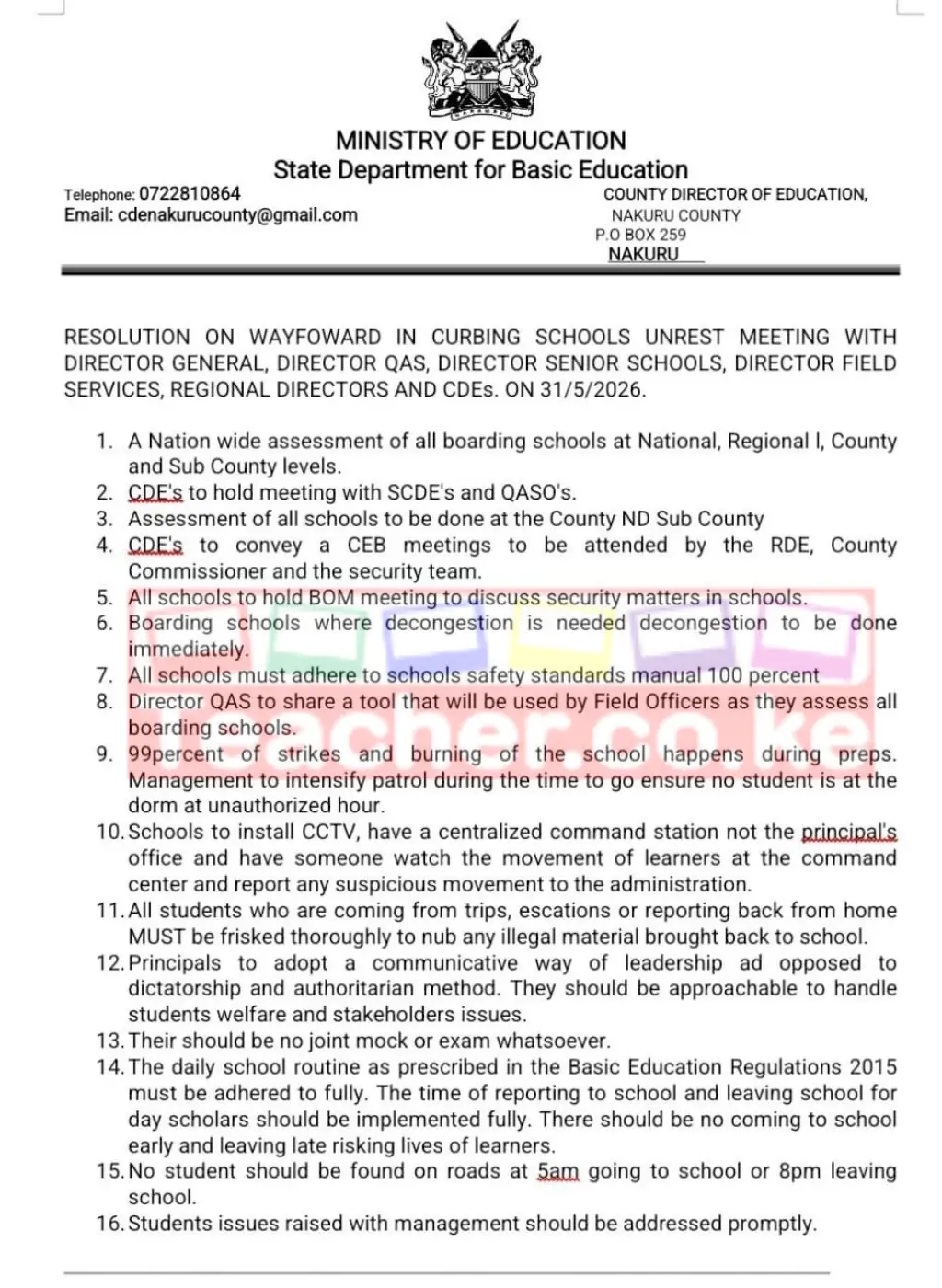 Ministry of Education Unveils 16-Point Directive to Curb School Unrest